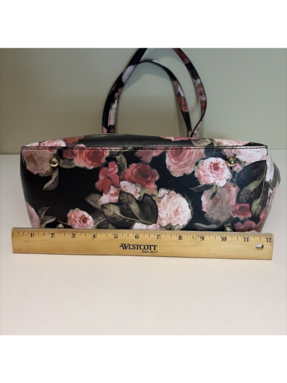 VTG Nine West Large Floral Tote Reana Floral Cabbage Rose Coated Canvas Lock - Picture 7 of 14